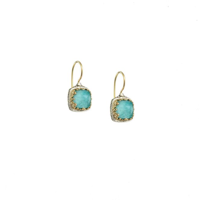 Aegean Colors Square Earrings in 18K Gold and Sterling Silver with Doublet Gemstones - Image 2