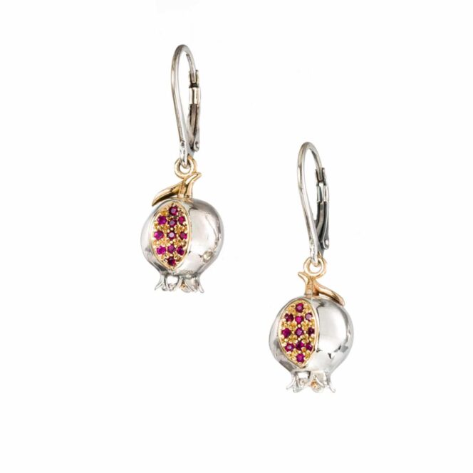 Pomegranate earrings in 18K Gold and sterling silver with rubies - Image 2