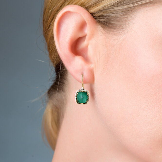 Aegean Colors Square Earrings in 18K Gold and Sterling Silver with Doublet Gemstones