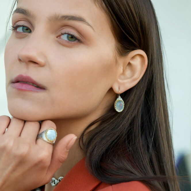 Aegean Colors Oval Earrings in 18K Gold and Sterling Silver with Doublet Gemstones - Image 2