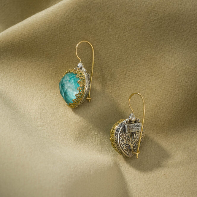 Aegean Colors Hearts Earrings in 18K Gold and Sterling Silver with Doublet Gemstones - Image 3