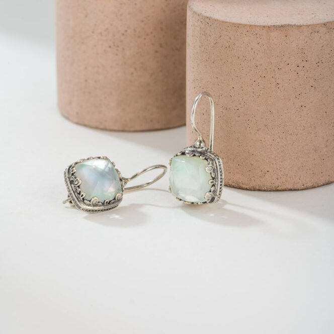 Aegean Colors Square Earrings in Sterling Silver with Doublet Gemstones