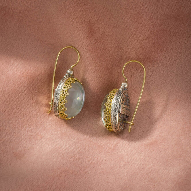 Aegean Colors Oval Earrings in 18K Gold and Sterling Silver with Doublet Gemstones - Image 3