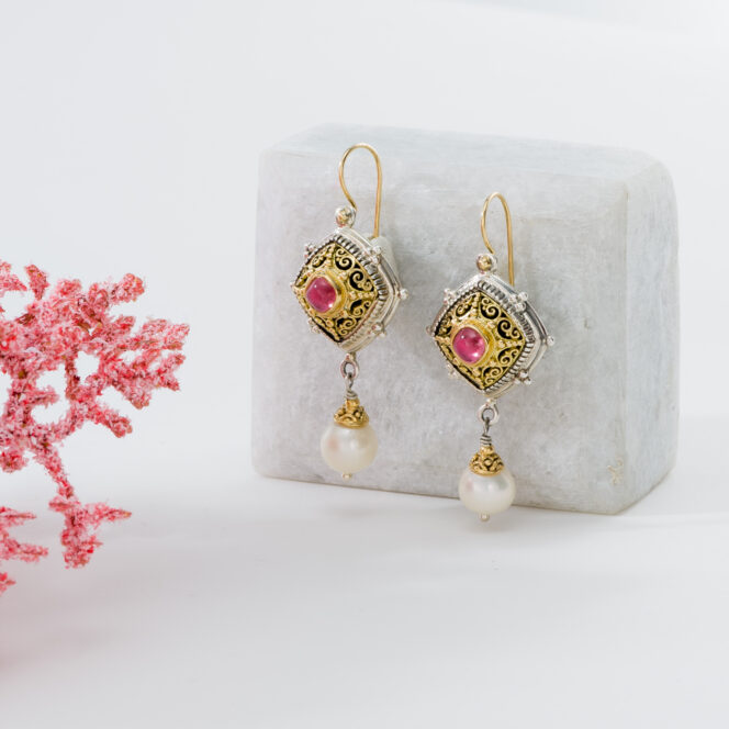 Byzantine long earrings in 18K Gold and Sterling silver - Image 3