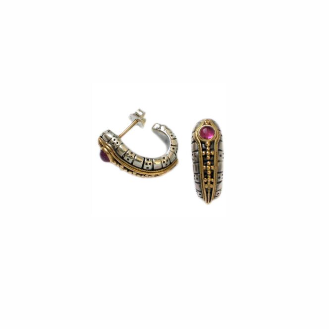 Santorini hoop Earrings in 18K Gold and Sterling Silver with Semi Precious Stones - Image 3