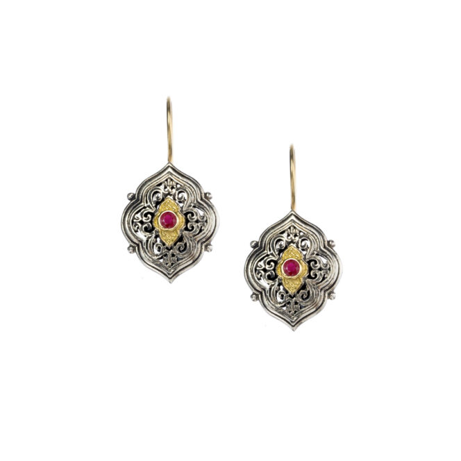 Set Earrings, Pendant, Ring in 18K solid Yellow Gold and Sterling silver with Rubies - Image 4