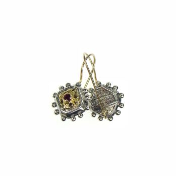 Byzantine earrings in 18K Gold and Sterling Silver with ruby