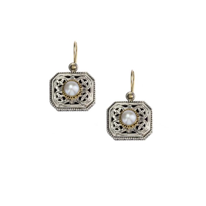 Garden shadows polygon earrings in 18K Gold and Sterling Silver with pearl