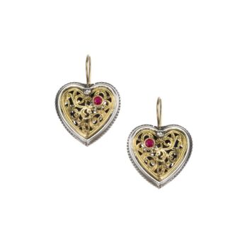 Garden shadows heart earrings in 18K Gold and Sterling Silver with ruby