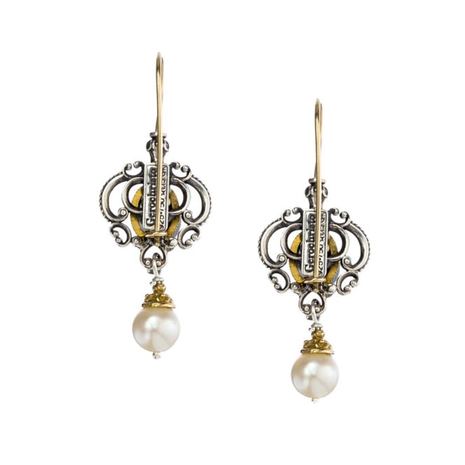 Byzantine long Earrings in 18K Gold and Sterling Silver with Semi Precious Stones - Image 3