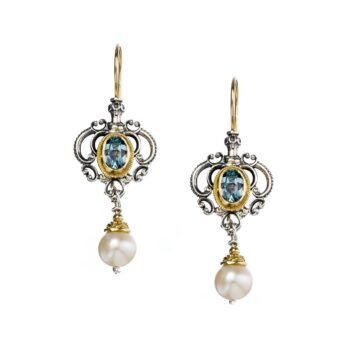 Byzantine long Earrings in 18K Gold and Sterling Silver with Semi Precious Stones