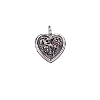 Garden Shadows small Heart pendant in Sterling Silver with Garnet