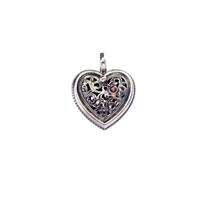 Garden Shadows small Heart pendant in Sterling Silver with Garnet