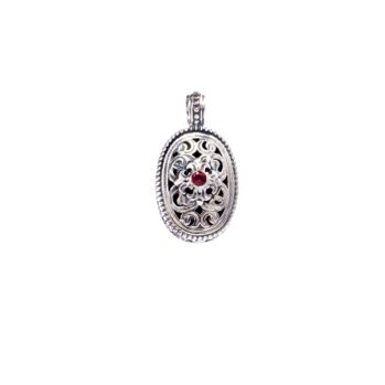 Garden Shadows Medium Pendant in Sterling Silver with Garnet