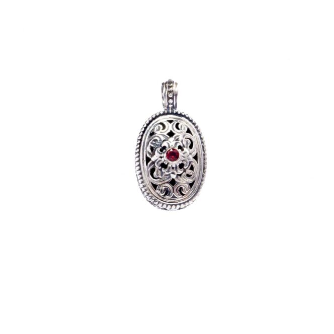 Garden Shadows Medium Pendant in Sterling Silver with Garnet
