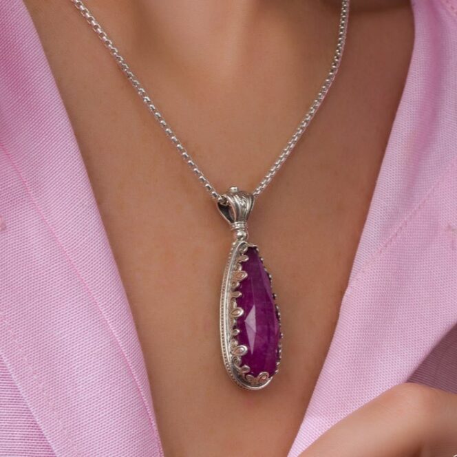 Aegean colors big teardrop pendant in Sterling Silver