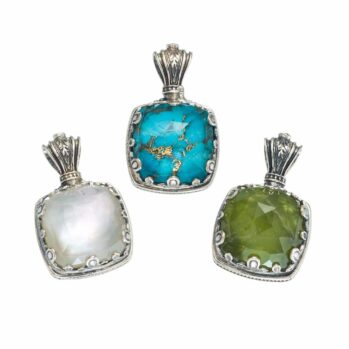 Aegean colors big square pendant in Sterling Silver