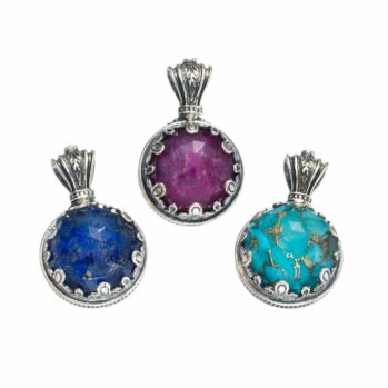 Aegean colors big round pendant in Sterling Silver
