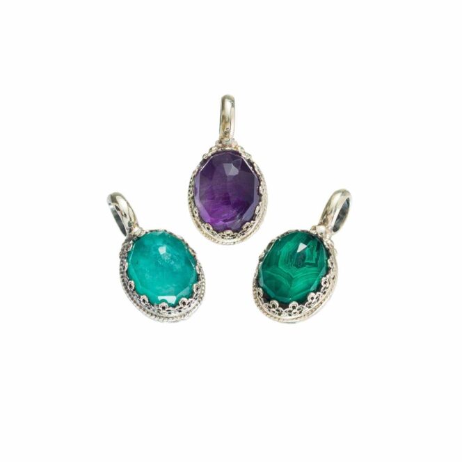 Aegean Colors Oval Pendant in Sterling Silver with Doublet Gemstone - Image 3