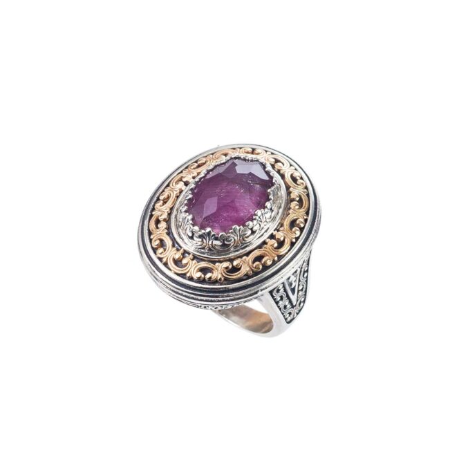 Imperial oval Ring in 18K Gold and Sterling Silver with Doublet Stone - Image 4