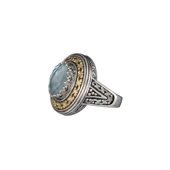 Imperial oval Ring in 18K Gold and Sterling Silver with doublet stone - Image 2