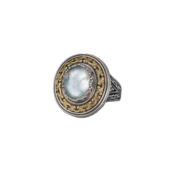Imperial oval Ring in 18K Gold and Sterling Silver with doublet stone