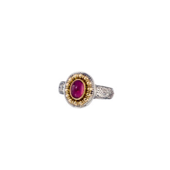 Athenian flowers oval ring in 18K Gold and Sterling Silver with pink tourmaline