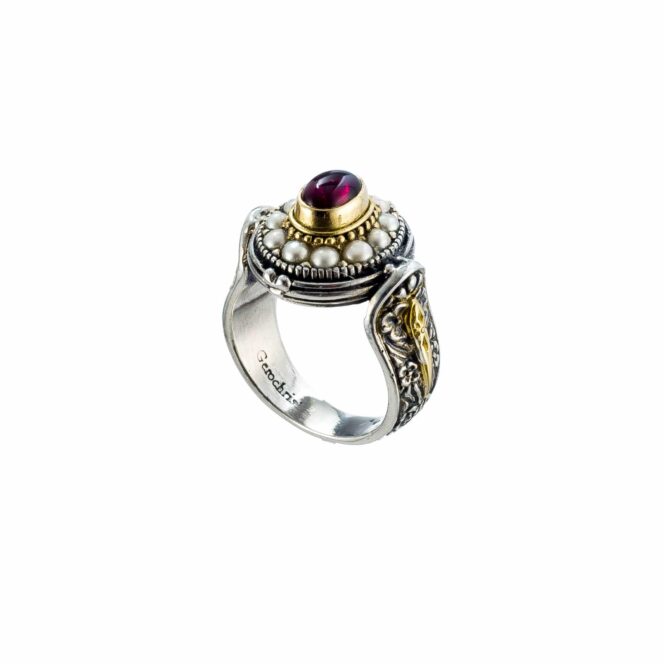 Athenian flowers Aphrodite ring in 18K Gold and Sterling Silver with garnet - Image 3
