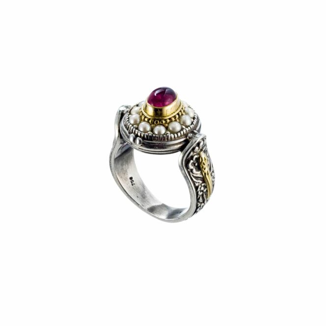 Athenian flowers Aphrodite ring in 18K Gold and Sterling Silver with garnet - Image 4