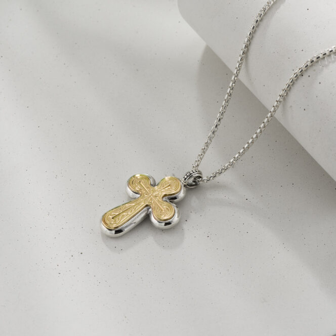 Byzantine Cross in 18K Gold and Sterling Silver