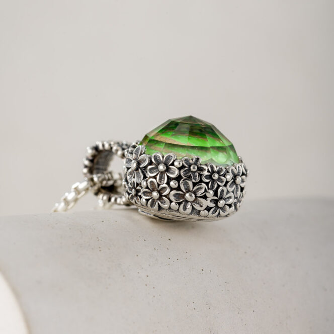 Wild Flower Anthemis Round Pendant in Sterling Silver with Doublet Gemstone - Image 3
