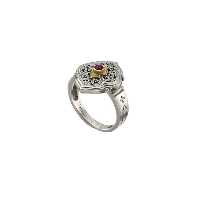 Byzantine ring in 18K Gold and Sterling Silver with ruby - Image 2