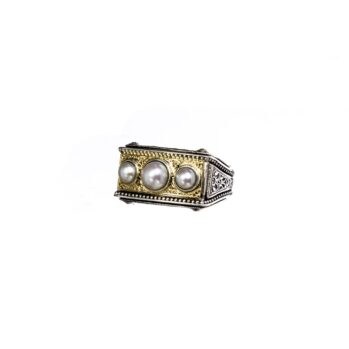 Santorini ring in 18K Gold and Sterling Silver with 3 pearls