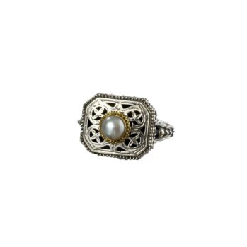 Garden shadows polygon ring in 18K Gold and Sterling Silver with pearl