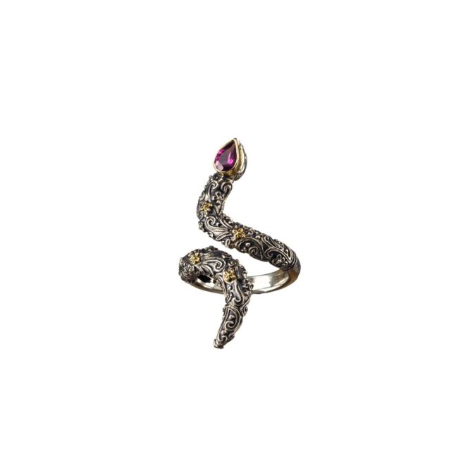 Eden's Garden Snake ring in 18K Gold and Sterling Silver with blue topaz - Image 4