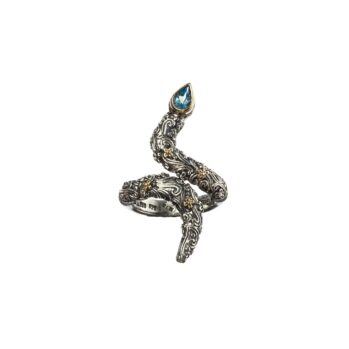 Eden's Garden Snake ring in 18K Gold and Sterling Silver with blue topaz