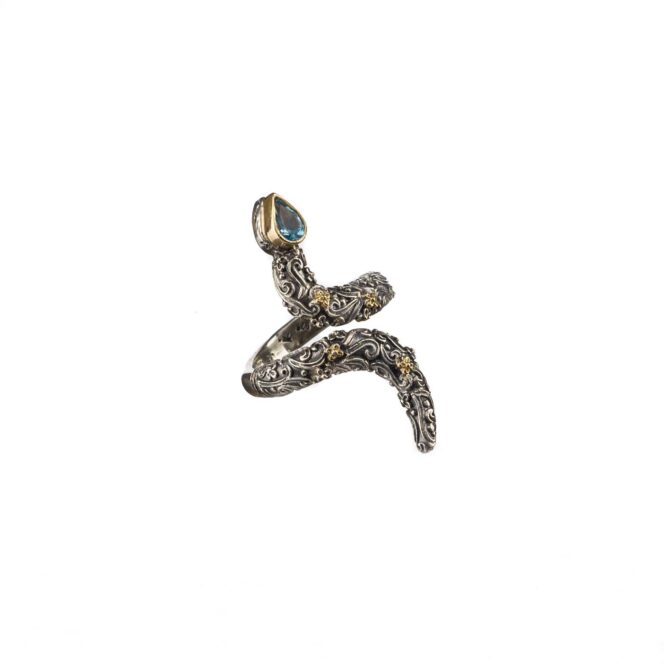 Eden's Garden Snake ring in 18K Gold and Sterling Silver with blue topaz - Image 6
