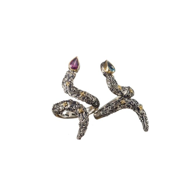 Eden's Garden Snake ring in 18K Gold and Sterling Silver with blue topaz - Image 5