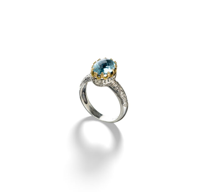 Crown oval Ring in 18K Gold and sterling silver with semi precious stone - Image 2