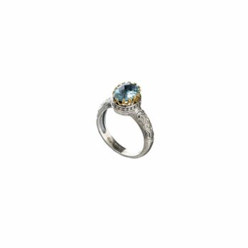 Crown small oval Ring in 18K Gold and sterling silver with semi precious stone