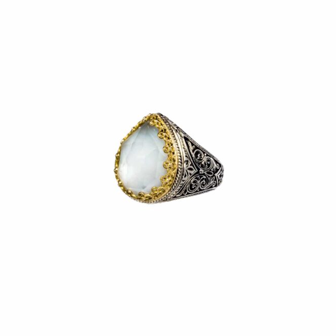 Aegean colors drop ring in 18K Gold and Sterling Silver with mother of pearl