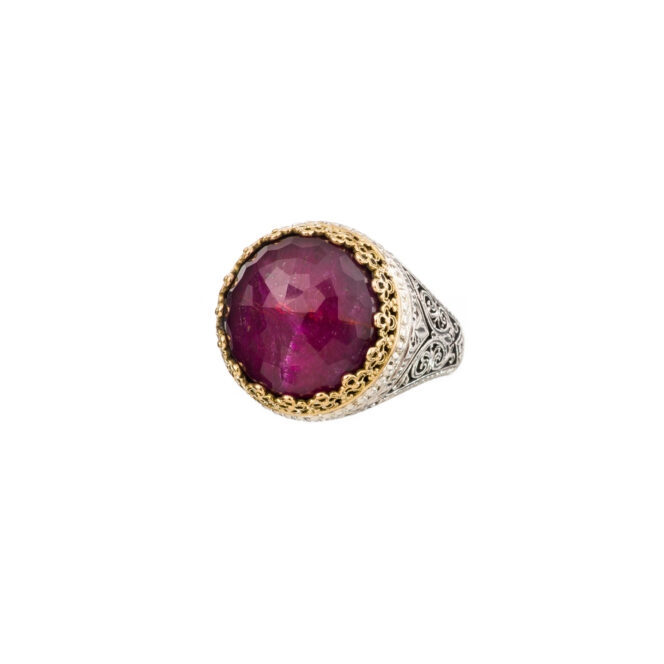Aegean colors Round Ring in 18K Gold and Sterling Silver with doublet stone - Image 5