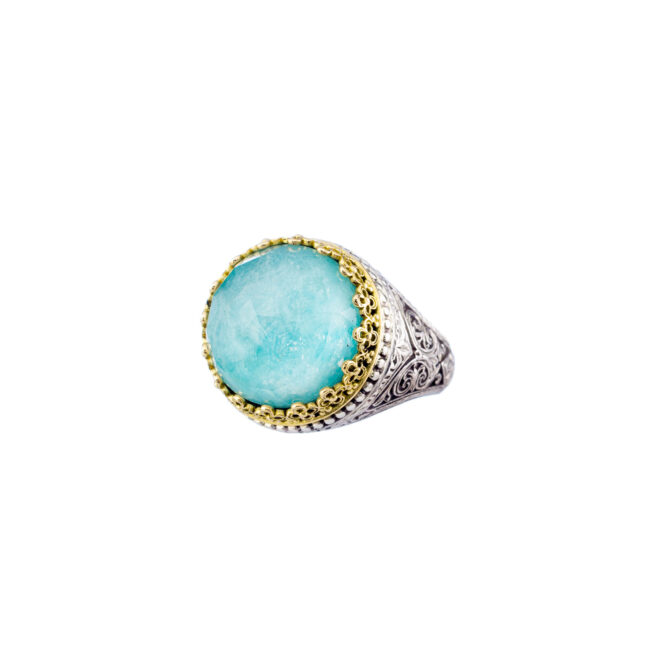 Aegean colors Round Ring in 18K Gold and Sterling Silver with doublet stone - Image 3
