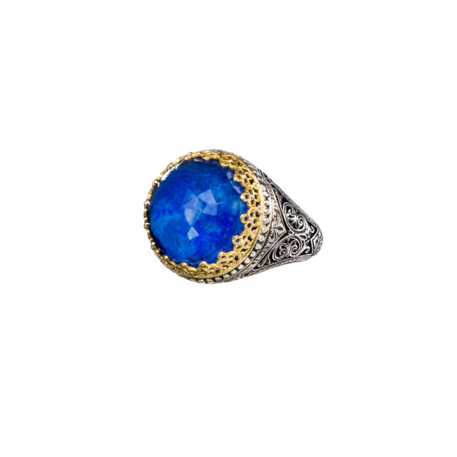 Aegean colors Round Ring in 18K Gold and Sterling Silver with doublet stone - Image 4