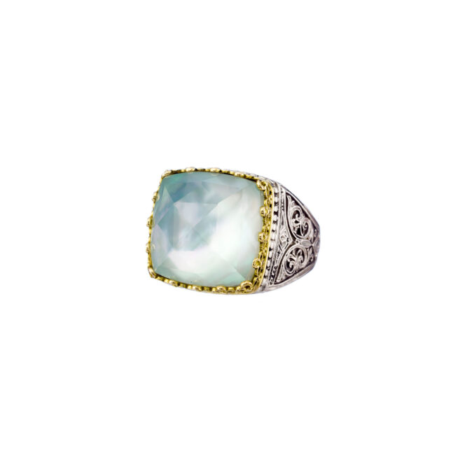 Aegean Colors Square Ring in 18K Gold and Sterling Silver with Doublet Gemstone - Image 3