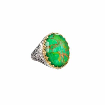 Aegean colors big oval ring in 18K Gold and Sterling Silver with doublet stone