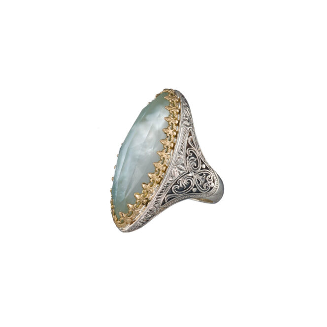 Aegean colors big marquise ring in 18K Gold and Sterling Silver with doublet stone - Image 5