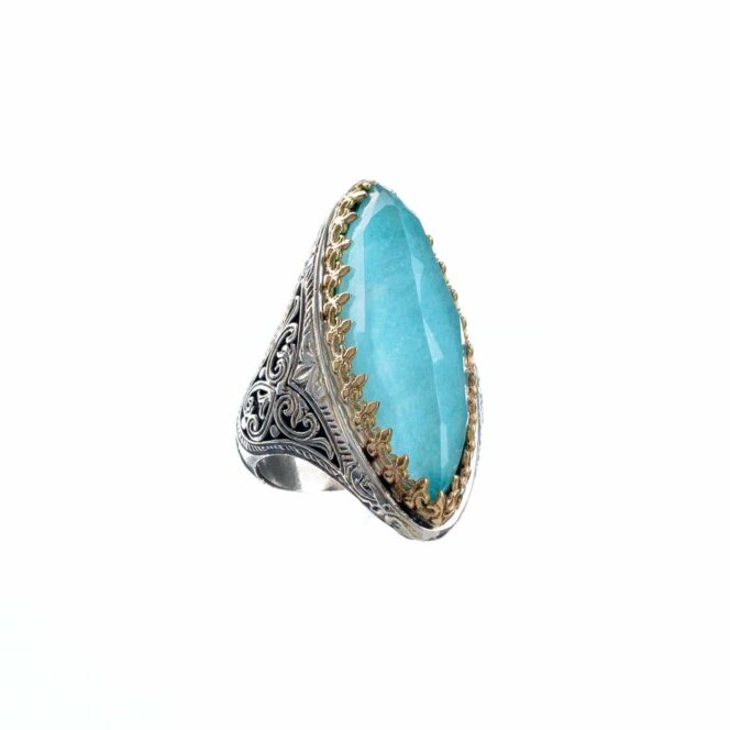 Aegean colors big marquise ring in 18K Gold and Sterling Silver with doublet stone - Image 2