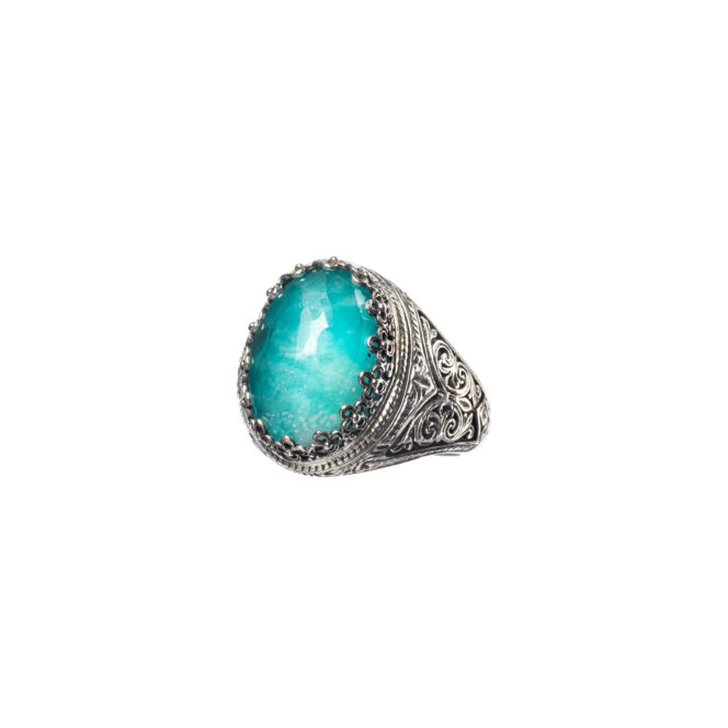 Aegean Colors Oval Ring in sterling silver with Doublet Gemstone - Image 5