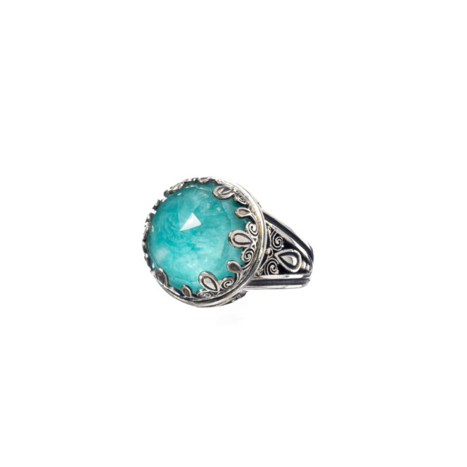 Aegean colors big Round Ring in Sterling Silver with Doublet Gemstone - Image 4